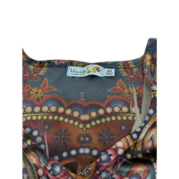 Unity Top Women Medium Petite Multicolor Velvet Boho Colorful Hippie Moody - Picture 6 of 7